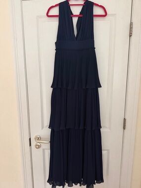 Lulu's Navy Tiered Pleated V-Neck Maxi Dress